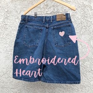 Vintage High Rise Jean Denim Shorts Light Pink Embroidered Heart